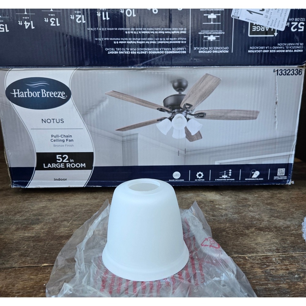 Harbor Breeze Notus 52in Frosted Glass Light Shade Replacement #1332336